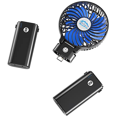 HandFan 10400mAh Portable Handheld Fan, Battery Operated Rechargeable Fan, Foldable Mini Fan With Portable Charger, Cooling Electric Fan for Travel, Outdoors, Indoors(Blue Blade)