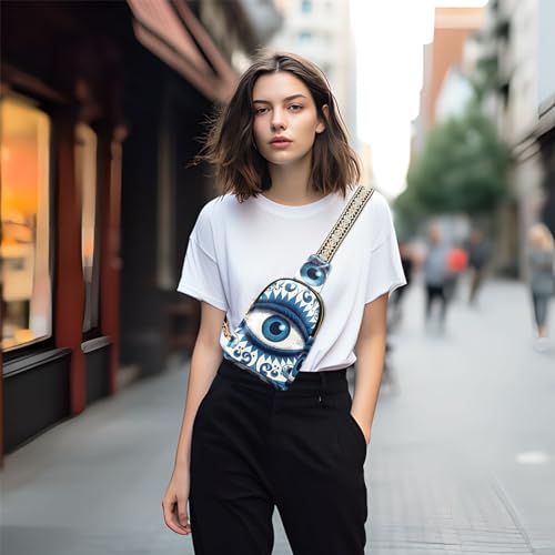 Women’s Sling Bag Blue Evil Eye Print with Adjustable Strap Zipper Closure, PU Leather Water Resistant Crossbody Bag Purse Chest Bag2