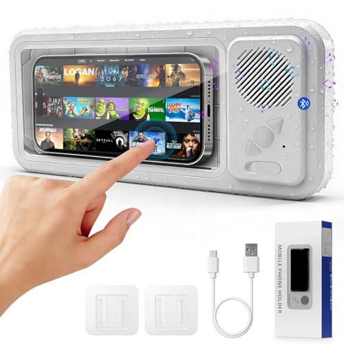 Soporte para teléfono de ducha con altavoz para escuchar música en la bañera