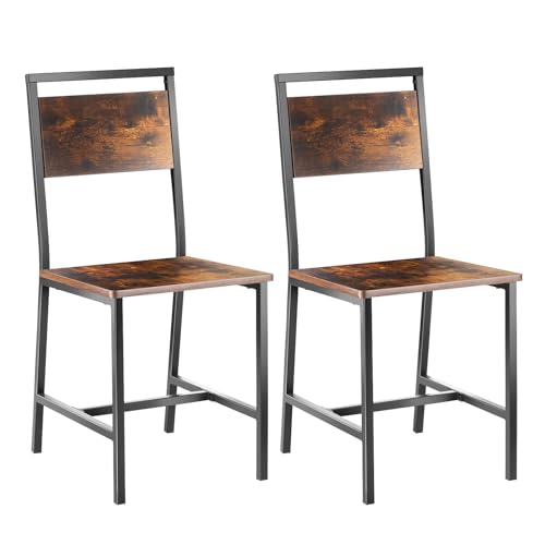 VEVOR Juego de 2 Sillas de Comedor de Madera con Estructura y Respaldo de Metal, de Cuero, de Nogal Estilo Granja, para Cocina y Sala de Estar, Color Marrón Rústico y Negro, 480 x 380 x 865 mm