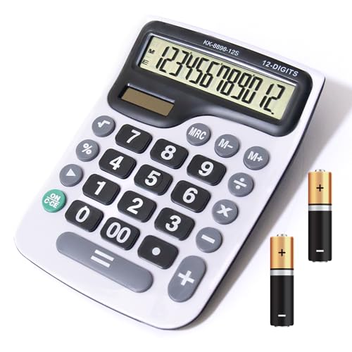YEBMoo 12 Digit Desktop Calculator with Large LCD Display and Sensitive Button, Dual Solar Power and Battery, Standard Function for Office (YE8898)