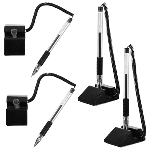 PACKOVE Lot de 4 Stylos à Bille Noire 0,5 Mm Support Fixe de Table, Stylos Multifonctions pour Bureau et Signalétique, Écriture Fluide, Signature et Usage Professionnel