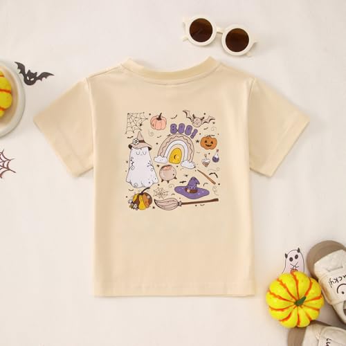 BOUTIKOME Toddler Baby Girls Halloween T-Shirts Boo Ghost Pumpkin Witches Graphic Shirts Kid Short Sleeve Tees Fall Tops 6