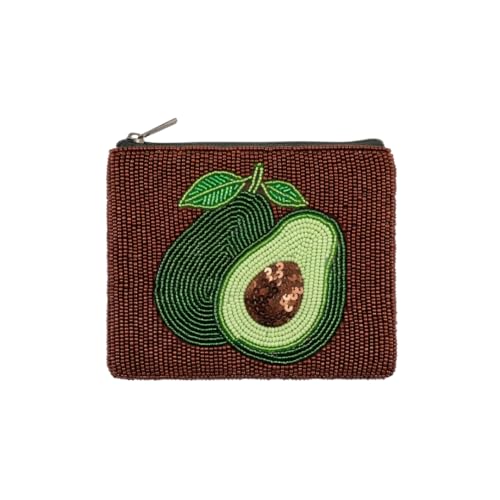 Image of Pretty Robes Pearl Beaded Coin Purse Handmade with Colorful Designs Savings Bag Small Zipper Pouch for Cash Card & Makeup (Avocado Design)