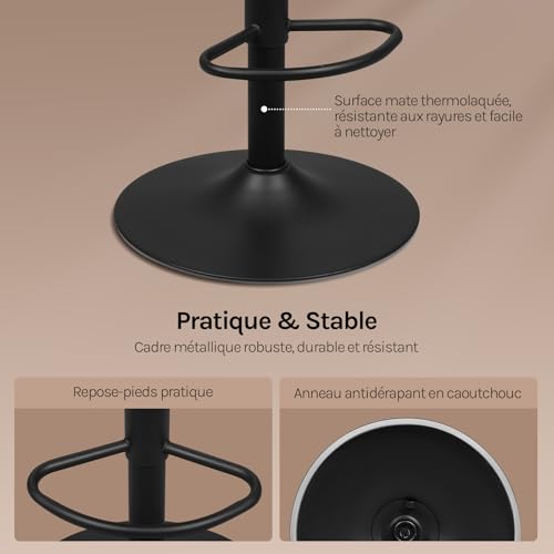 Tabouret de bar réglable avec dossier résolvant le manque d'assises