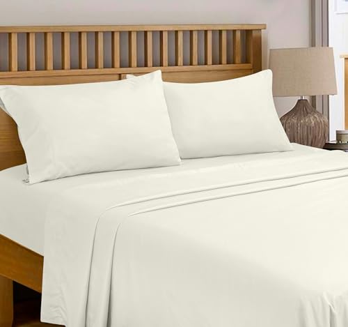 Image of Royale Linens 300 Thread Count 100% Long Staple Combed Cotton - Super Soft -Top Sheet - TwinXL Flat Sheet Sold Separately - Breathable, Cool & Crisp Percale Flat Sheet Only (Twin XL, Ivory)