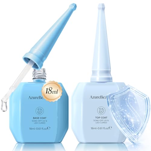 AZUREBEAUTY 18ml Gel Base and Top Coat Set No Wipe High Gloss Soak Off UV/LED Nail Polish Long-Lasting Clear Gel for Smooth Shiny Manicure