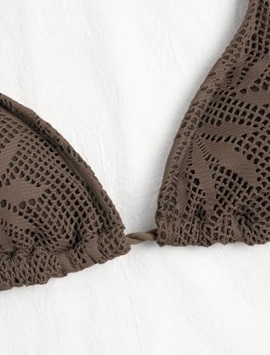 Image of ZAFUL 2 Piece Triangle Bikini for Women Knitted Rope Halter Bikini Sets Sexy Bathing Suit Side Tie Swimsuits Beachwear