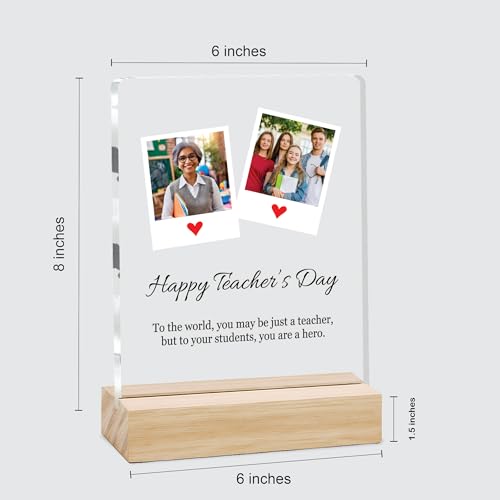 Image of Giftplease Best Teacher Plaque | Personalized Photo Frame with Wooden Stand | Appreciation Gift for Teachers | Teacher's Day Retirement Farewell Gift (Custom Photo & Text CTH 05