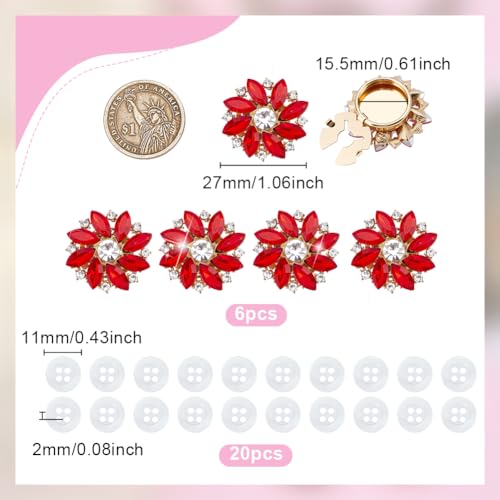 Pinces à boutons amovibles en strass de qualité supérieure rouge - 3