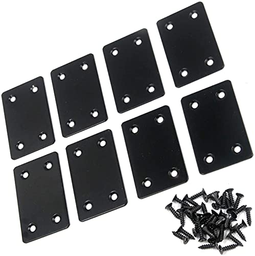 Image of 8 Pcs Flat Straight Corner Brace Plate Mending Plates Straight Support Shelf Bracket, with Mounting Screws, Stainless Steel, Black (2.4 x 1.5 inch)