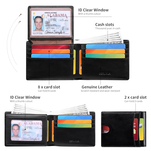 Wallet for Men-Genuine Leather RFID Blocking Bifold Stylish Wallet American Flag Wallet With 2 ID Window (Black)2