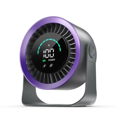 Image of Desk Fan with LED Digital Display, USB Rechargeable Quiet Desktop Fan, Touch Control Portable Mini Table Fan with 5 Speed Modes, 360Adjustable Tilt for Bedroom, Office & Home (Purple)