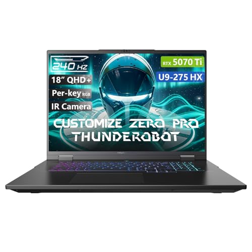 Image of PCONLINE Customized Laptop, Made with Thunderobot Zero 18 Pro RTX 5070 Ti Gaming Laptop, 18 inchQHD+ 240Hz, Ultra 9 275HX, 32GB / 64GB DDR5 RAM, 1TB / 4TB PCIe SSD, Per-Key RGB, FHD IR Camera, Win 11 Pro