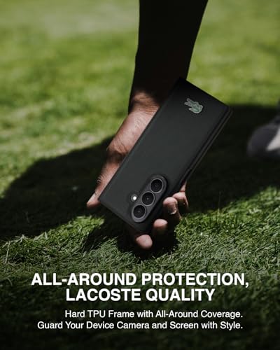 Image of CG MOBILE Lacoste [Official Licensed] Hard Case | Magnetic Compatible | Iconic Petit Pique PU Lacquer Logo Protective Case /Cover Designed for Galaxy Z Fold 7 (2025) - Black