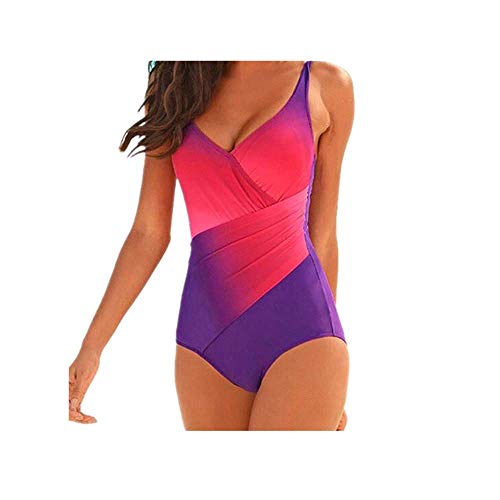 Mujer Bañador Tallas Grandes Traje De Baño De Una Pieza Cuello V Sin Respaldo Maravilloso Multicolor Jumpsuit por Yesmile