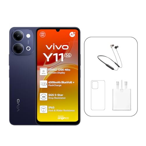 vivo Y11 5G (Black 4GB RAM 128 GB) 44W charger | 120 Hz| IP65 | NFC | Exclusive Neckband 24 Months Warranty and 6 Months Screen Protection