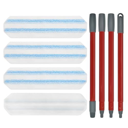 Image of Mop Replacement Pads for Ocedar H2prO Flat Mop System, Mop Handle Mop Refills for O-Cedar H2pro Flat Mop System, Include 4 Pack Mop Pads and 4-Section Mop Handle for Ocedar H2 Pro Mop