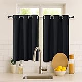 Simplebrand Halloween Black Short Cafe Curtains 36 Inch Length 2 Panels Set, Half Window Grommet Privacy Drape Tiers for Kitchen, Thermal Insulated Curtains Blackout for Bathroom Shades, W40 x L36