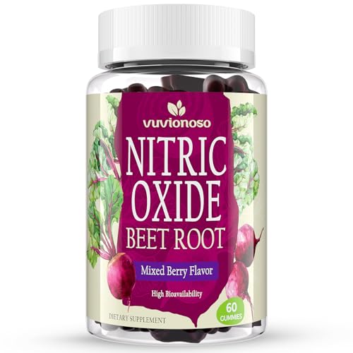 Image of Beet Root Nitric Oxide Gummies Supplements, Sugar Free Beet Chews with Grapeseed, Pomegranate, Vitamin C and B12, Mixed Berry - 60 Gummies