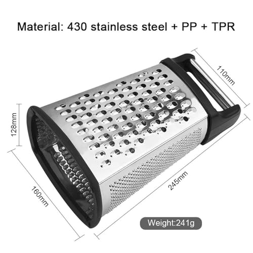 Image of Professional Cheese Grater - Stainless Steel, XL Size, 4 Sides - Perfect Box Grater for Parmesan Cheese, Vegetables, Ginger - Dishwasher Safe (Black)