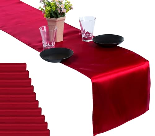 MDS Christmas Satin Table Runners - 20 Pack, 12 x 108 Inches - Bright Silk Sateen Table Decor for Harvest Dinner, Thanksgiving, New Year Party, Wedding, Holiday Banquet Dining Decor - Apple Red