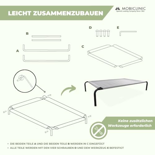 Mobiclinic® Pets, Erhöhtes hundebett, Cleo, Erfrischend, Isoliert, Europäische Marke, 122x71x21cm, Stark, Innen und außen, Leicht zu reinigen, Werkzeuglose Montage, Max. 60 kg