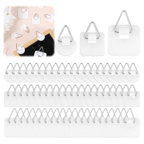Image of QfwdfcTrenz 60 Pcs Adhesive Picture Hanger Invisible Adhesive Wall Hooks Picture Hangers Without Nails Plastic Sticky Wall Photo Hooks Frame Hanging Tool for Home Art Photo Closet