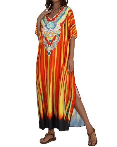 Image of Kaftan Dresses for Women V Neck Caftan Batwing Sleeve Swimsuit Cover Up