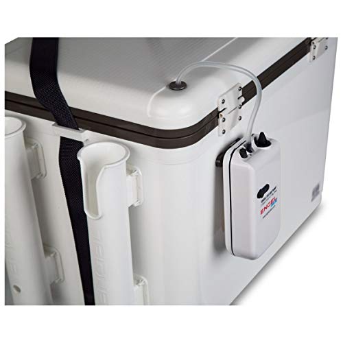 Image of Engel 30qt Live Bait Cooler Box with 2nd Gen 2-Speed Portable Aerator Pump and 4 x Fishing Rod Holder Attachments. Fishing Bait Station and Minnow Bucket in LBC30-RH in White
