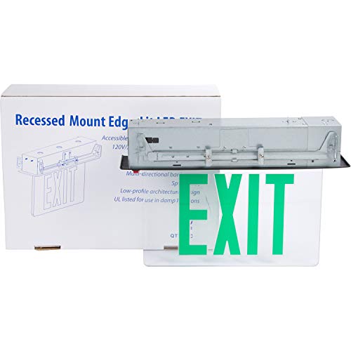 Image of Morris Products LED Exit Sign - Recessed Mount Edge - Green on Clear Panel, Black Housing - Compact, Low-Profile Design - Single Sided Legend - Energy Efficient, High Output - 1 Count