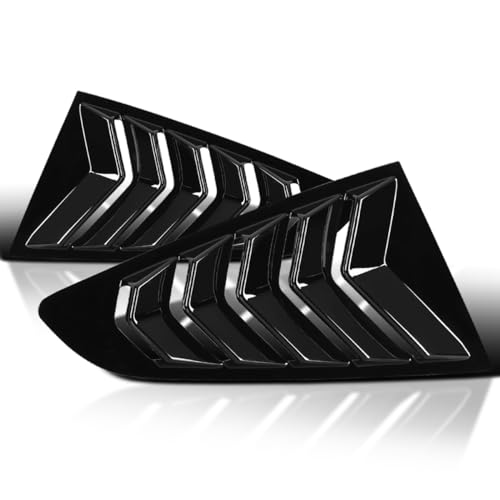 SPEC-D TUNING ABS Glossy Black Quarter 1/4 Side Window Louver Cover Compatible with 2015-2018 Ford Mustang