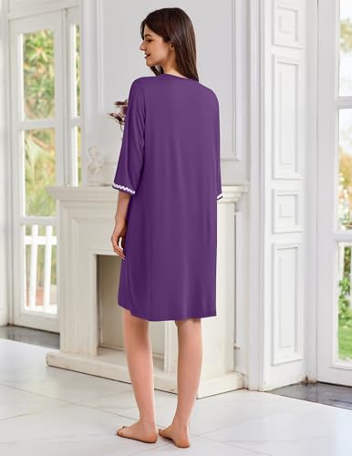 Image of Ekouaer Zipper Robes for Women 3 /4 Sleeves Lightweight House Coat Zip Up Bathrobe Soft Nightgown with Pockets S-3XL