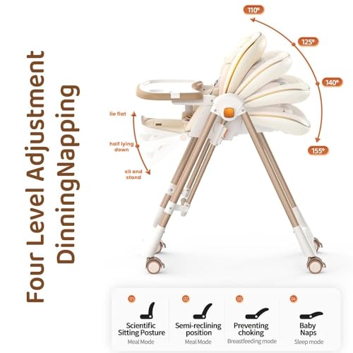 Image of StarAndDaisy Galaxy 2 in1 Rocking Baby High Chair for Boys and Girls Dining Chair 4 Level Reclining Position, Adjustable Height, Locking Wheels, 5 Point Safety Belt (Grey)