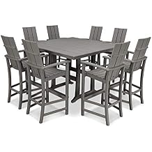 POLYWOOD Modern Adirondack 9-Piece Farmhouse Trestle Bar Set in Slate Grey