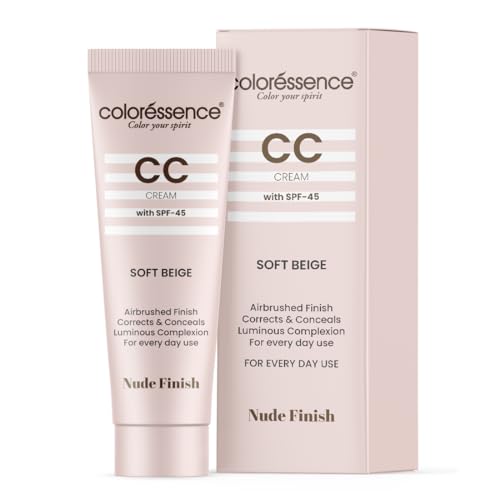 Image of Coloressence CC Cream with SPF-45, Soft Beige, 30gm | Nude Finish | Corrects & Conceals | All Skin Types | For Everyday Use