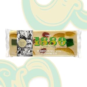 1880 – Turrón de Mazapan Tutti-Frutti «Rilsan» 300g, Tableta con Almendras Seleccionadas, Textura Cremosa, Calidad Suprema, Turrón clásico, Artesanal, Receta Tradicional, Regalo Navideño