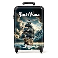 NoBoringSuitcases.com® Children's Luggage Kids Suitcase for Boys - Personalised Lightweight Cabin Suitcase on Wheels - Pirate Ship Dark Clouds - 55x40x20cm - Hard Shell Trolley - 20\" - 10kg