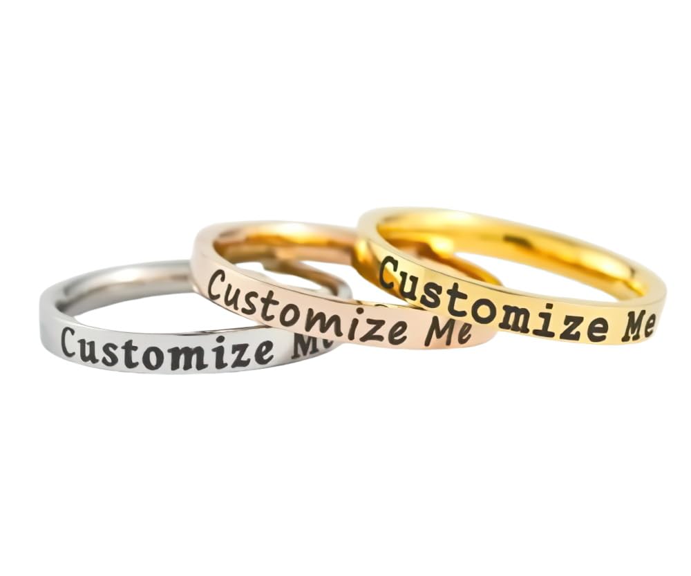 Customize Me -Stainless Steel Band Ring - Names, Initials, Date, Inspiration, Coordinates, Personalized Gift for Her & Him, Mother Daughter Sisters Friends, Anniversary Birthday Valentines Graduation