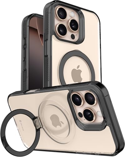 Image of eller sante Solarix Magpro Back Cover Case for iPhone 16 Pro with Magnetic Alloy Ring Metal Kickstand Camera Screen Protector TPU Shockproof 10ft Drop Protection Compatible with Mag-Safe- Black