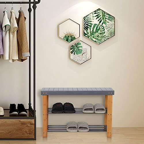 Xpork 3-Tier Bamboo Shoe Rack Gray Shoe Bench Rack Shoe Shelf Storage Organizer Ideal for Hall Hallway Bathroom Living Room and Corridor 69 x 27 x 45 cm