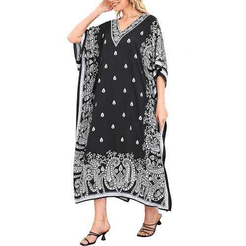 Image of Oussum Plus Size Kaftan Dresses for Women, Polyester Summer Caftan Cover Up Maxi Beach Dress, 1X-3X
