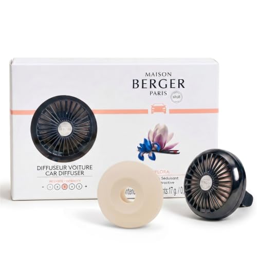 Image of MAISON BERGER Car Diffuser Set, Liliflora | Magnolia Orange Blossom Notes, Refillable Vent Clip with Ceramic Refill, Passive 4-Week Diffusion, Made in France