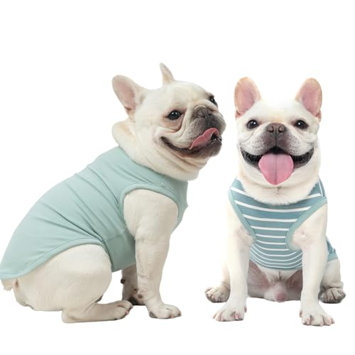 Image of MIHACHI Dog Shirts Cotton Striped T-Shirt, Summer Pet Clothes for Small Dogs, 2-Pack Soft Puppy Apparel Cat Tee, Sleeveless Lightweight, Quick Dry, Breathable,Stretchy, Blue S