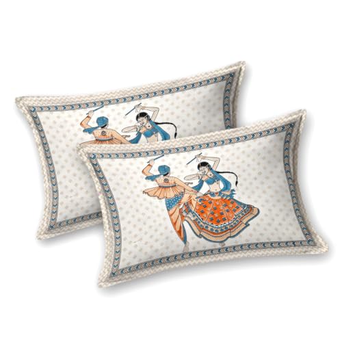 Image of 240 TC 100% Cotton Bedsheet for Double Bed King Size with 2 Pillow Covers | Breathable & Super Soft Rajasthani Sanganeri Jaipuri Printed Bed Sheet -108 * 108 Inches (Garba)