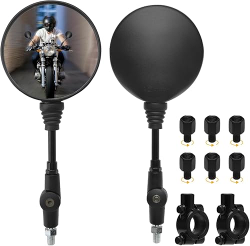 UOCAI Juego universal de espejos retrovisores para motocicleta, con rosca derecha M8 M10, rosca izquierda, abrazadera para manillar, espejo de moto, para ATV/scooter/quad