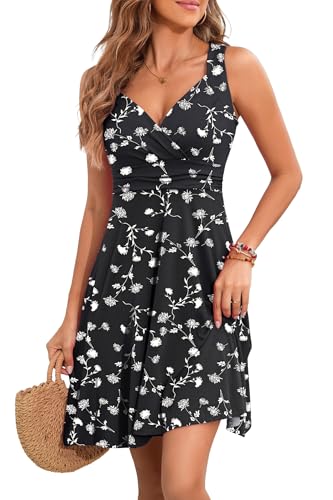 Image of Womens Wrap V Neck Sleeveless Sundress Summer Flare Tank Dress