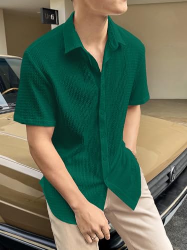 Image of GRECIILOOKS Men's Polycotton Shirt |Stylish Casual Regular Fit Shirts | Textured Half Sleeve | Slim Fit | Business & Meeting Ready (Available in Plus Size)