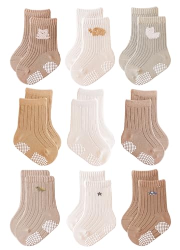 Image of Baby Grip Socks Non Slip Grips Girls Boys Ankle Crew Newborn Infant Toddler Kids Casual Anti Skid Socks