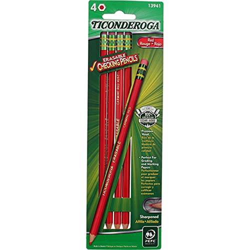 Lápices Ticonderoga de color rojo borrables x4 miniatura 3